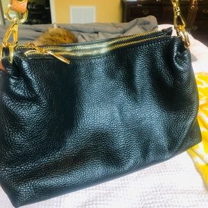 Black leather hobo clutch